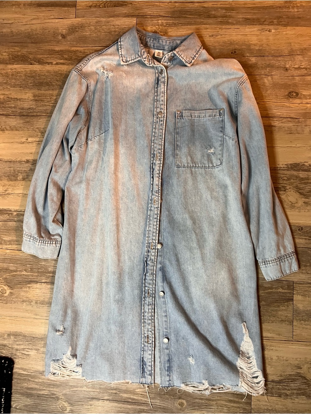 H&M Denim Shirt Dress | Distressed Button-Front | Size S